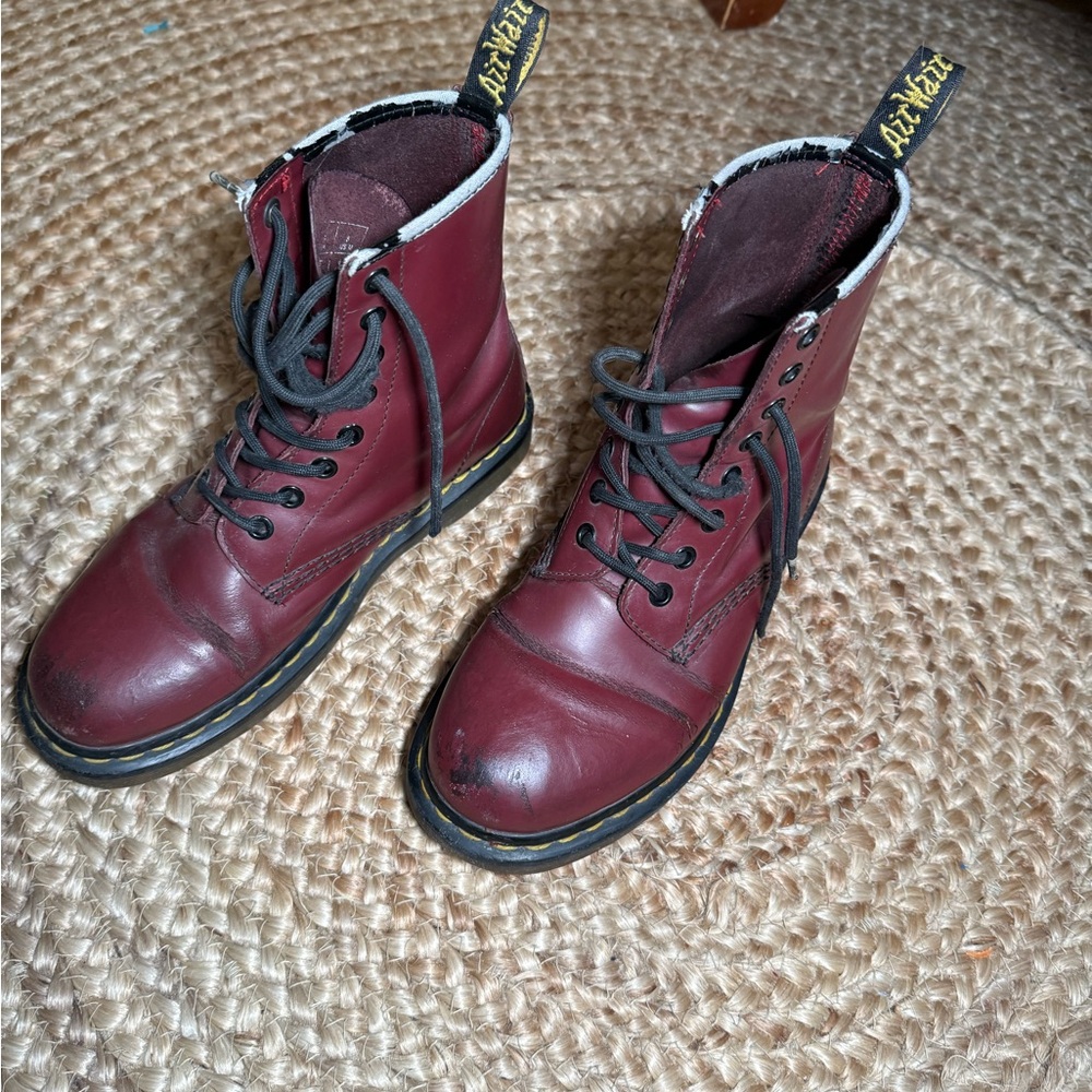 Dr. Martens Wine Burgundy Leather Lace-Up Boots